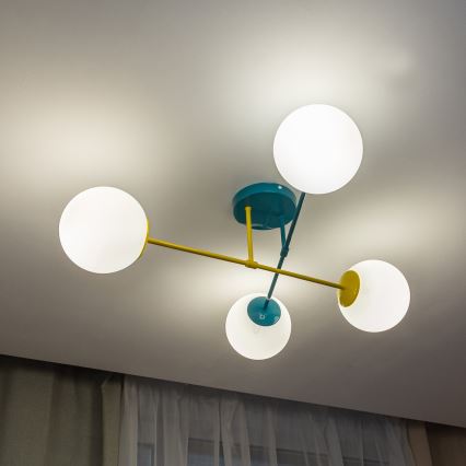 Přisazený lustr MOON 4xE27/15W/230V tyrkysová/žlutá