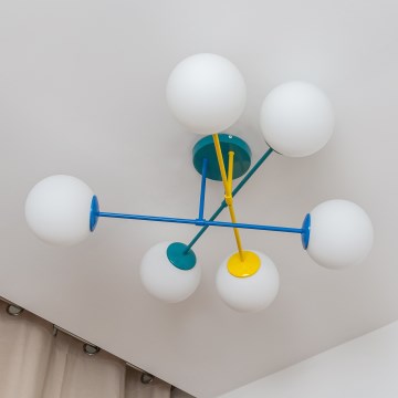 Přisazený lustr MOON 6xE27/15W/230V tyrkysová/žlutá/modrá