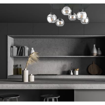 Přisazený lustr NESSA 6xE27/60W/230V černá/čirá