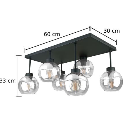 Přisazený lustr NESSA 6xE27/60W/230V černá/čirá