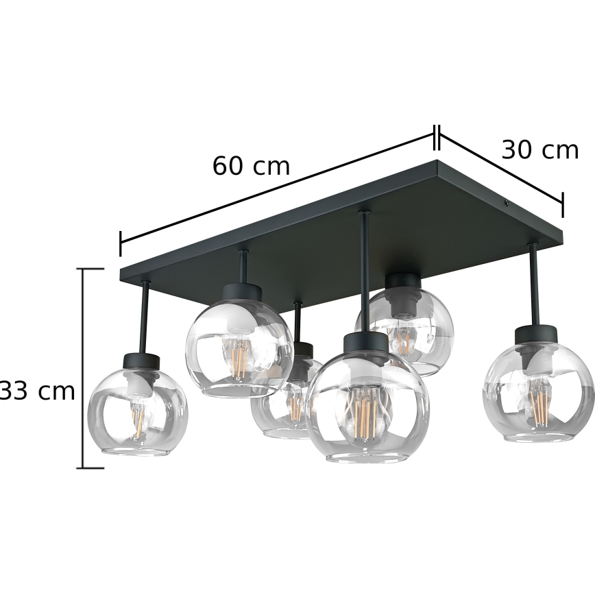 Přisazený lustr NESSA 6xE27/60W/230V černá/čirá