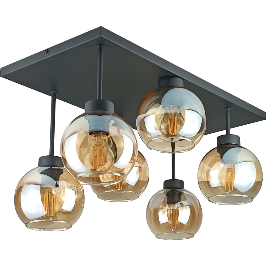 Přisazený lustr NESSA 6xE27/60W/230V černá/kouřová béžová