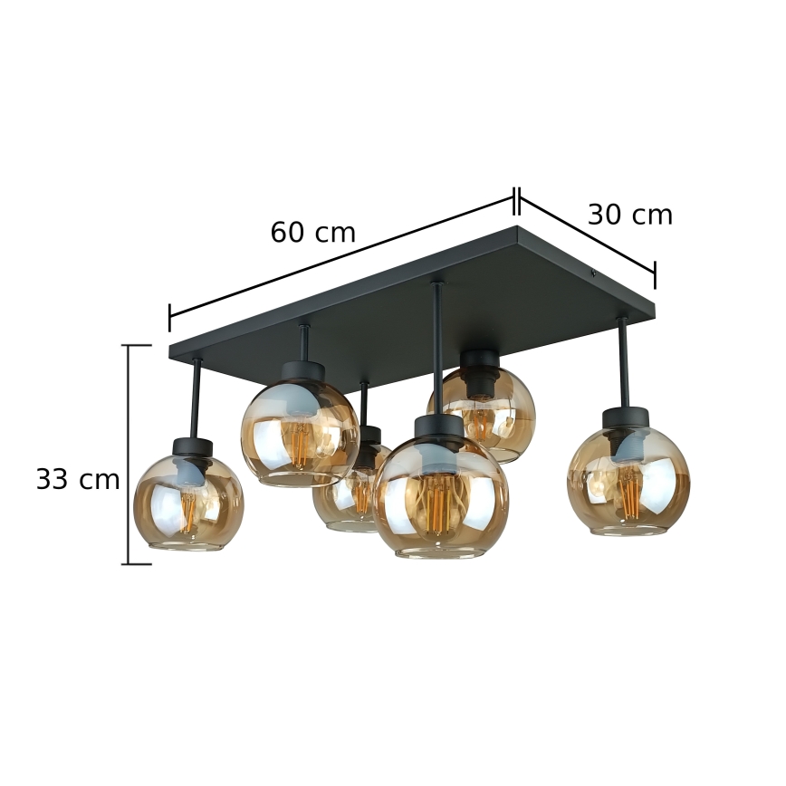 Přisazený lustr NESSA 6xE27/60W/230V černá/kouřová béžová
