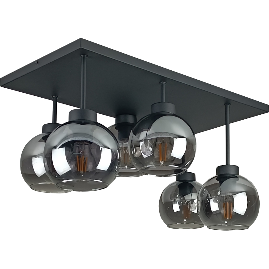 Přisazený lustr NESSA 6xE27/60W/230V černá/kouřová černá