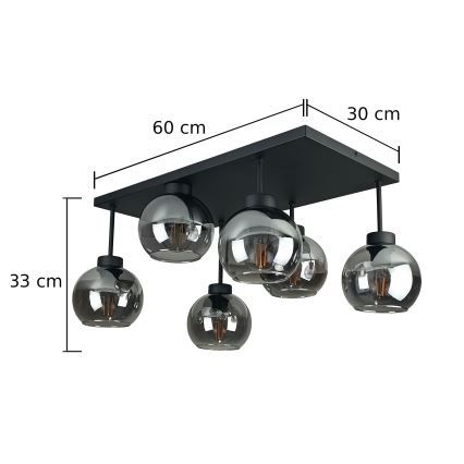 Přisazený lustr NESSA 6xE27/60W/230V černá/kouřová černá