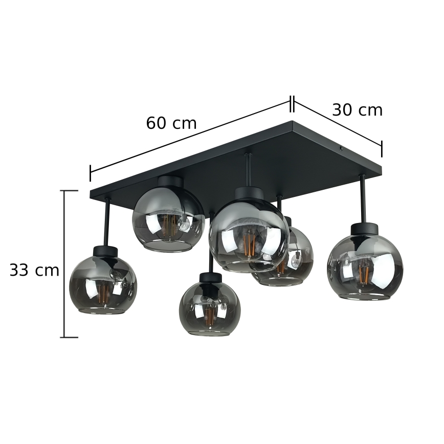 Přisazený lustr NESSA 6xE27/60W/230V černá/kouřová černá
