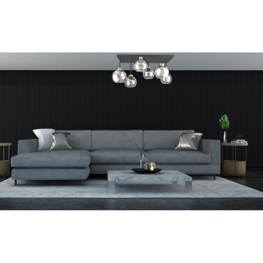 Přisazený lustr NESSA 6xE27/60W/230V černá/zlatá/čirá