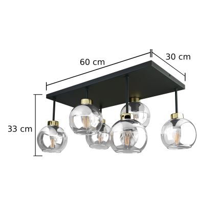 Přisazený lustr NESSA 6xE27/60W/230V černá/zlatá/čirá