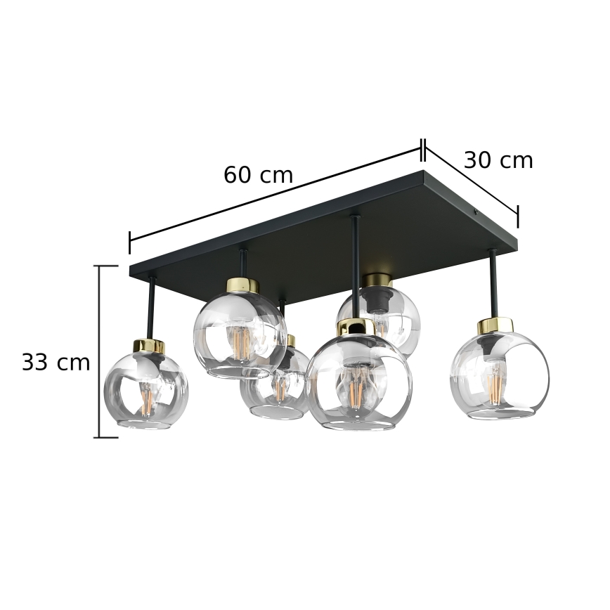 Přisazený lustr NESSA 6xE27/60W/230V černá/zlatá/čirá