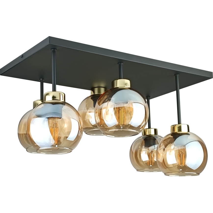 Přisazený lustr NESSA 6xE27/60W/230V černá/zlatá/kouřová béžová