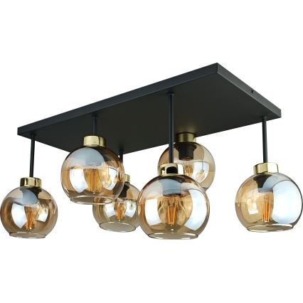 Přisazený lustr NESSA 6xE27/60W/230V černá/zlatá/kouřová béžová