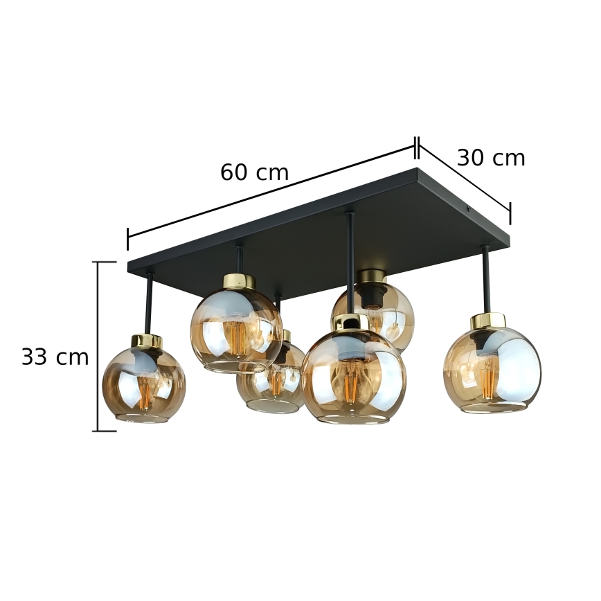 Přisazený lustr NESSA 6xE27/60W/230V černá/zlatá/kouřová béžová