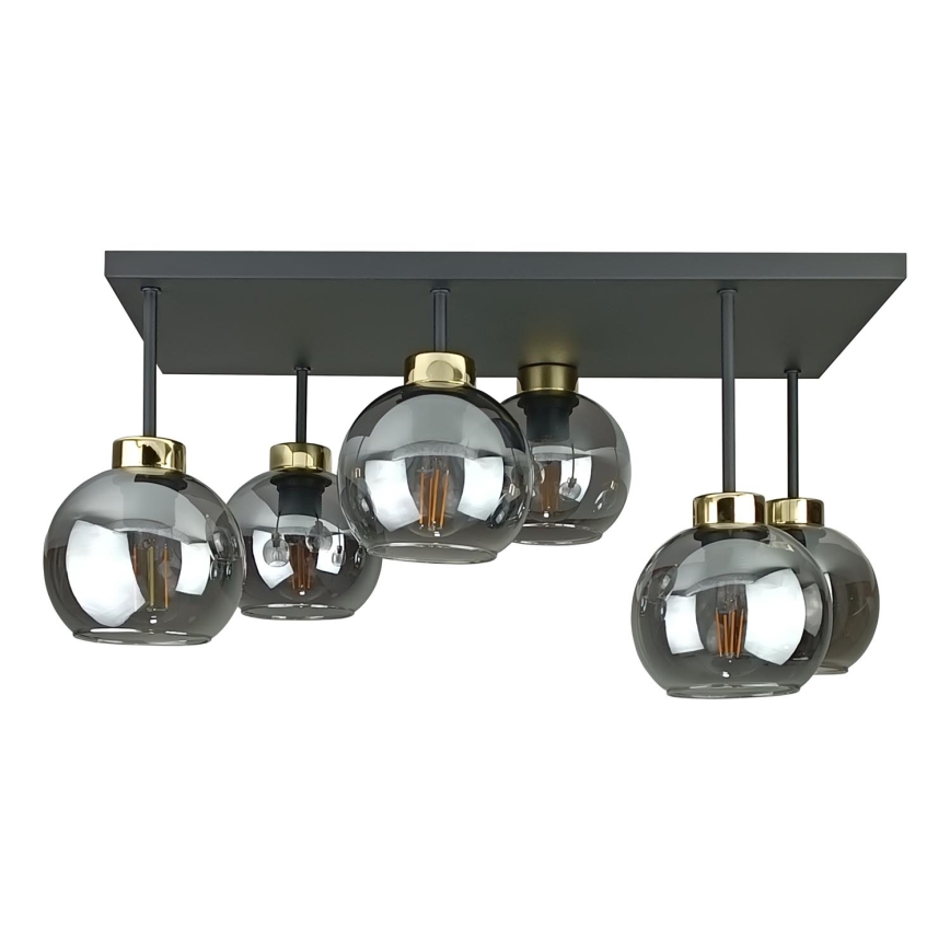 Přisazený lustr NESSA 6xE27/60W/230V černá/zlatá/kouřová černá