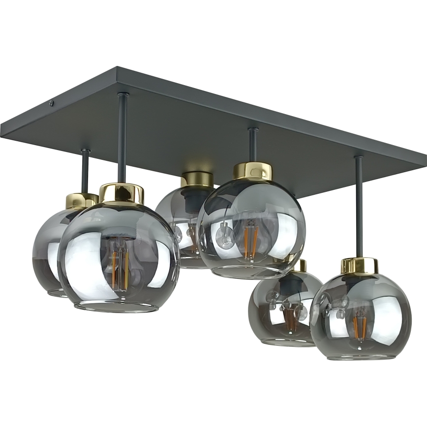 Přisazený lustr NESSA 6xE27/60W/230V černá/zlatá/kouřová černá