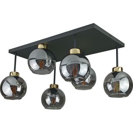 Přisazený lustr NESSA 6xE27/60W/230V černá/zlatá/kouřová černá