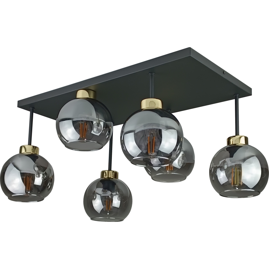 Přisazený lustr NESSA 6xE27/60W/230V černá/zlatá/kouřová černá