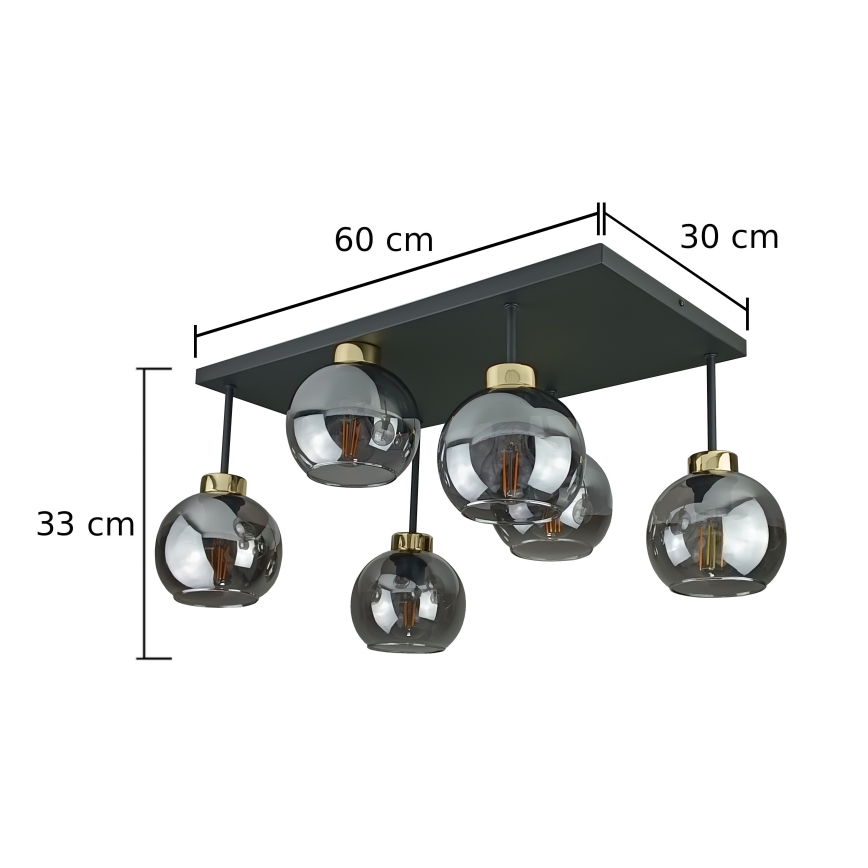 Přisazený lustr NESSA 6xE27/60W/230V černá/zlatá/kouřová černá