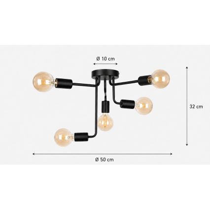 Přisazený lustr NIXO 5xE27/60W/230V černá