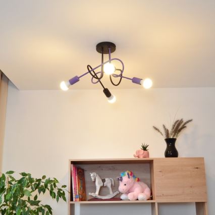 Přisazený lustr OXFORD 4xE27/15W/230V černá/fialová
