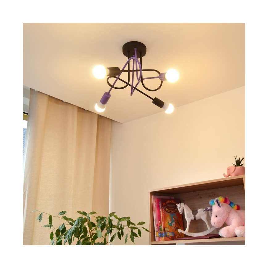 Přisazený lustr OXFORD 4xE27/15W/230V černá/fialová