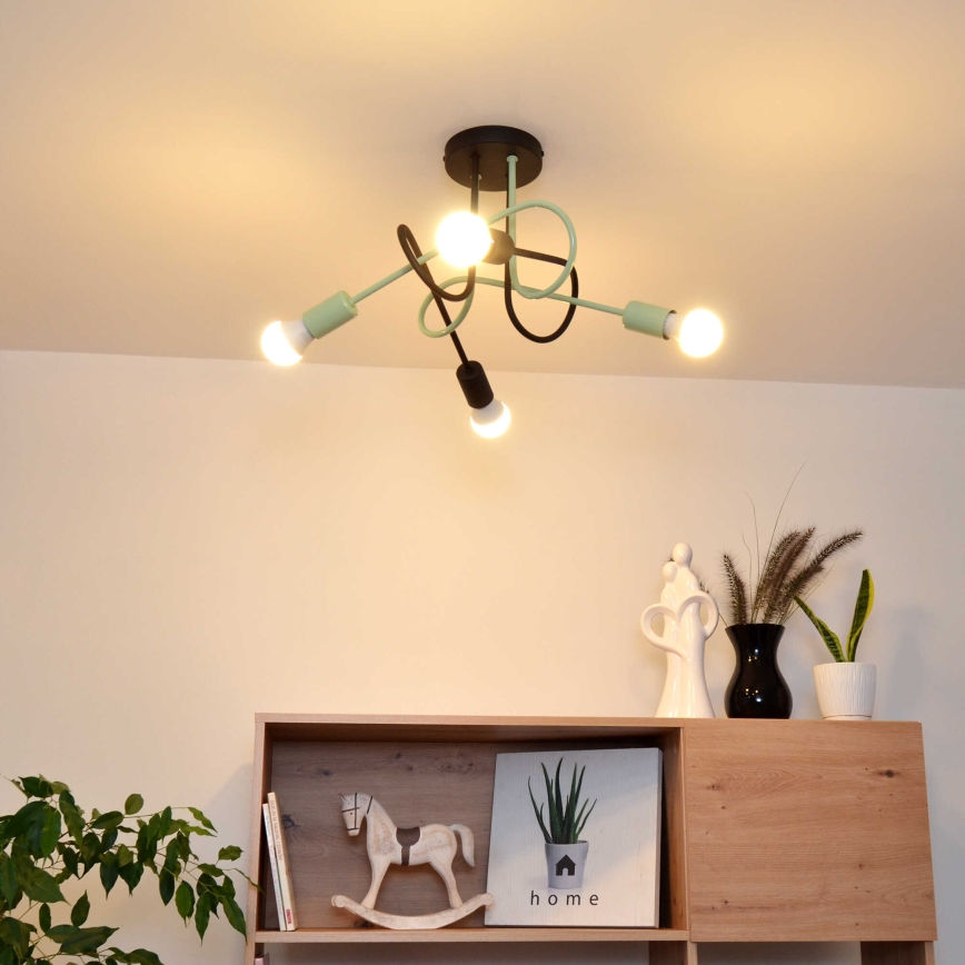 Přisazený lustr OXFORD 4xE27/15W/230V černá/zelená