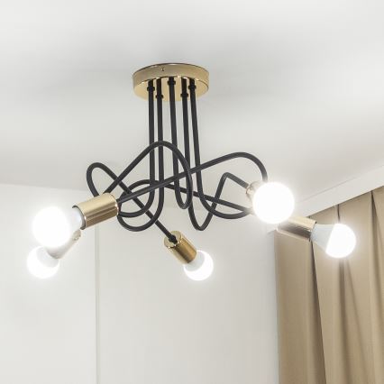 Přisazený lustr OXFORD 5xE27/15W/230V zlatá/černá