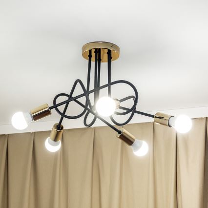 Přisazený lustr OXFORD 5xE27/15W/230V zlatá/černá