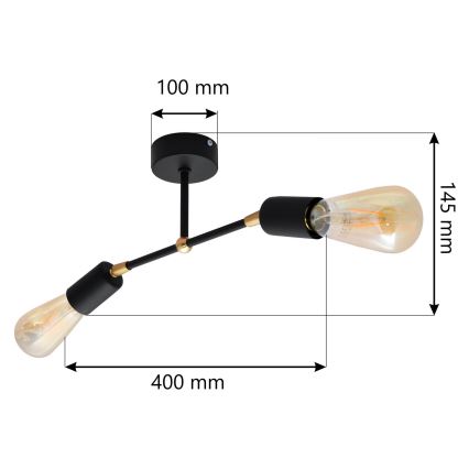 Přisazený lustr ROSETTE 2xE27/15W/230V černá/zlatá