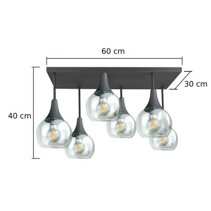 Přisazený lustr SOMA 6xE27/60W/230V černá/čirá