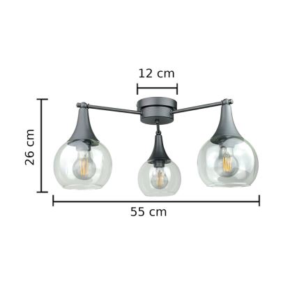 Přisazený lustr STAR 3xE27/60W/230V černá/čirá