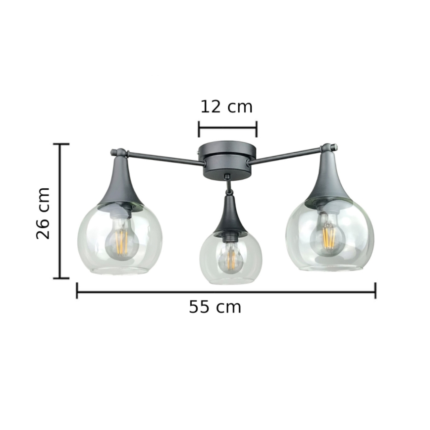 Přisazený lustr STAR 3xE27/60W/230V černá/čirá