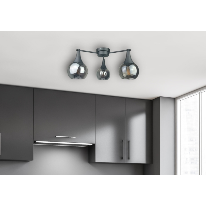 Přisazený lustr STAR 3xE27/60W/230V černá/kouřová černá