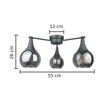 Přisazený lustr STAR 3xE27/60W/230V černá/kouřová černá