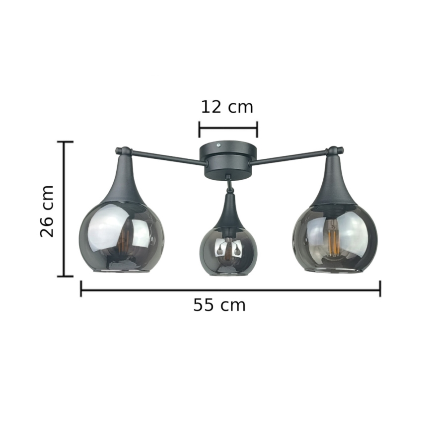 Přisazený lustr STAR 3xE27/60W/230V černá/kouřová černá
