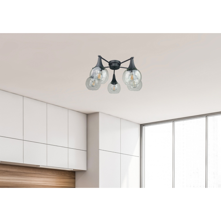 Přisazený lustr STAR 5xE27/60W/230V černá/čirá