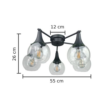 Přisazený lustr STAR 5xE27/60W/230V černá/čirá