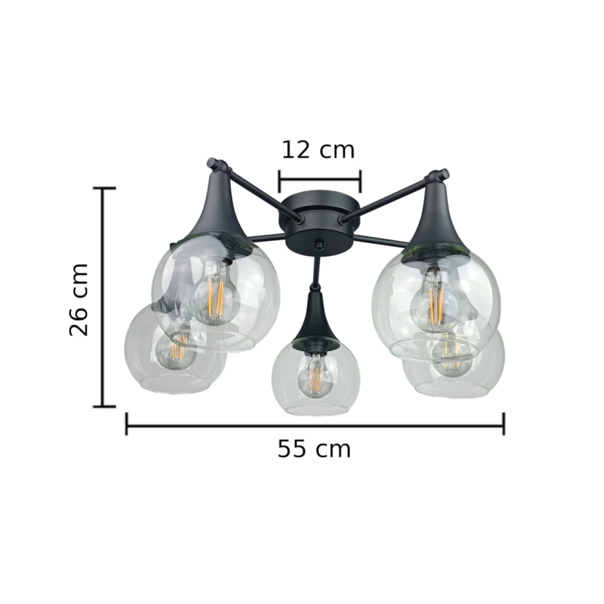 Přisazený lustr STAR 5xE27/60W/230V černá/čirá