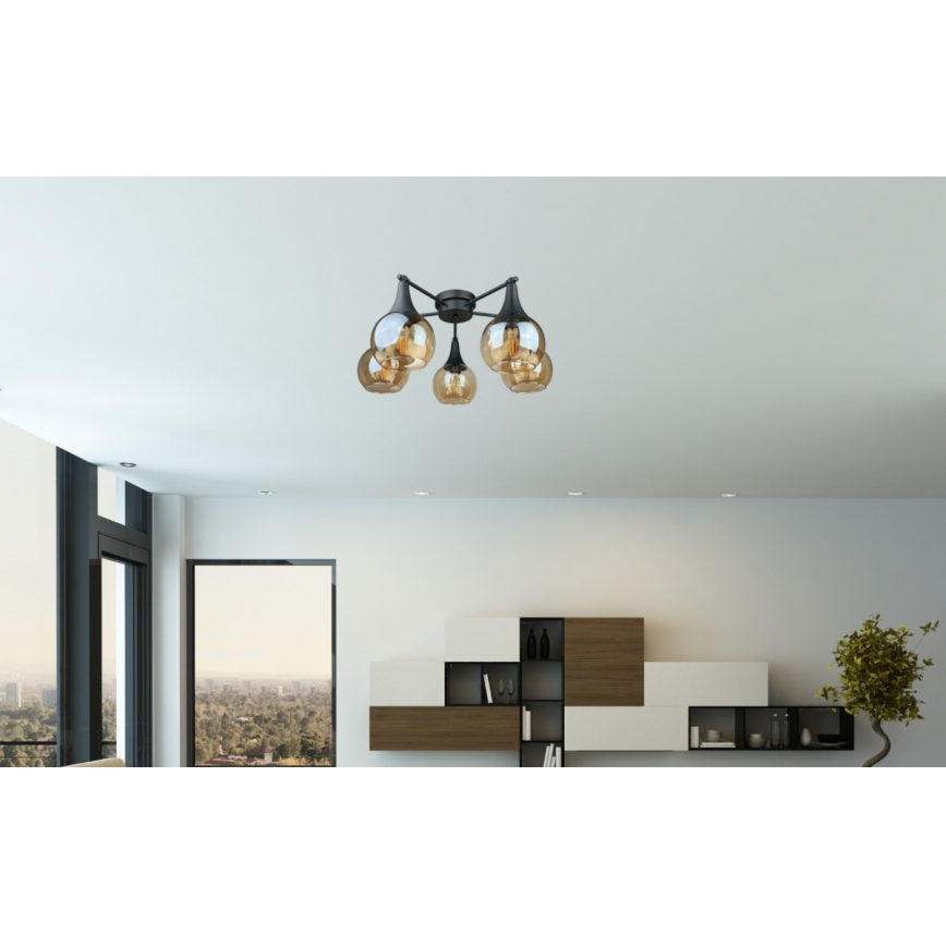 Přisazený lustr STAR 5xE27/60W/230V černá/kouřová béžová