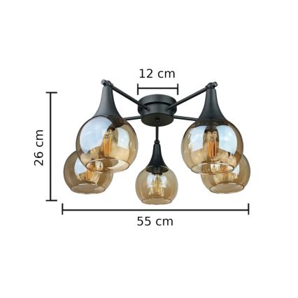 Přisazený lustr STAR 5xE27/60W/230V černá/kouřová béžová