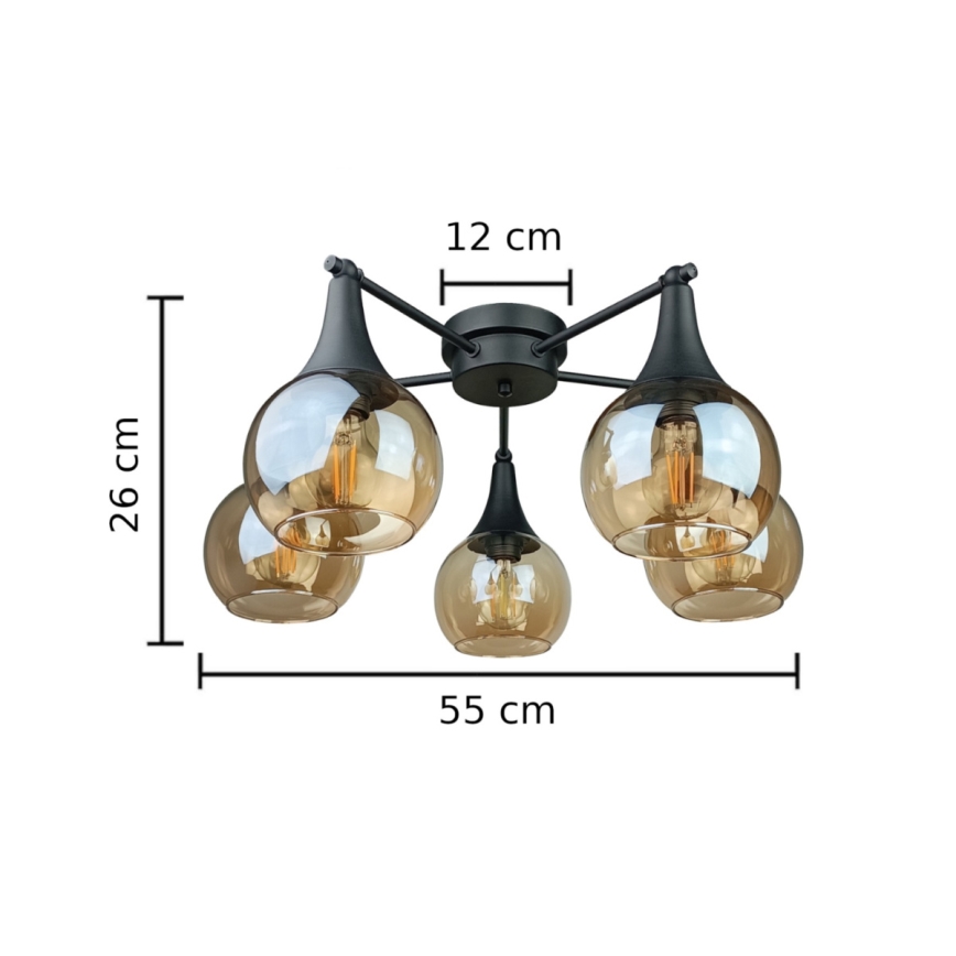 Přisazený lustr STAR 5xE27/60W/230V černá/kouřová béžová