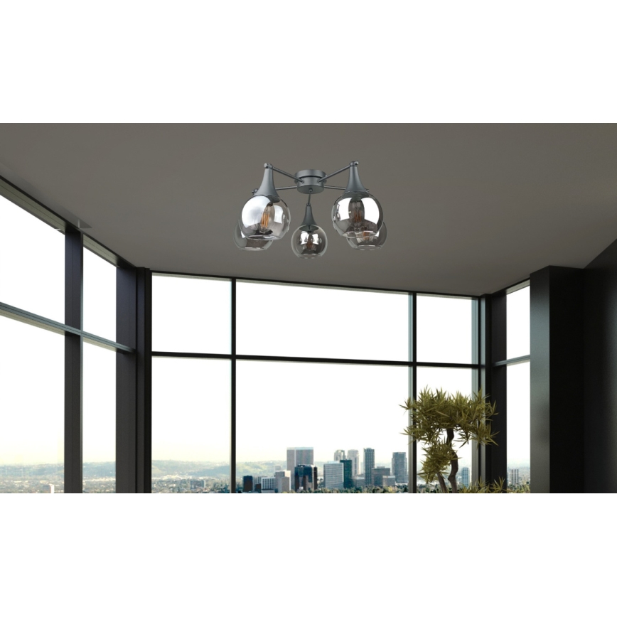 Přisazený lustr STAR 5xE27/60W/230V černá/kouřová černá