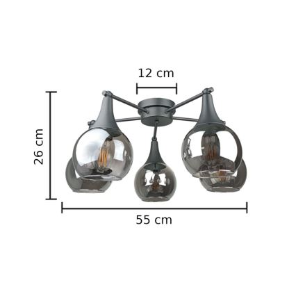 Přisazený lustr STAR 5xE27/60W/230V černá/kouřová černá