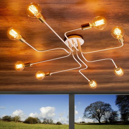 Přisazený lustr TRUVA 8xE27/40W/230V bílá/zlatá