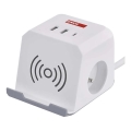 Prodlužovací kabel kostka s bezdrátovým nabíjením QI 2Z +2xUSB-A+1xUSB-C 2m bílá