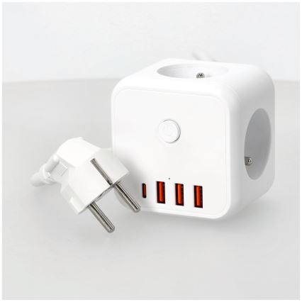 Prodlužovací kabel kostka s vypínačem LINEA 3x230V + 4xUSB A/C bílá