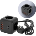Prodlužovací kabel kostka s vypínačem LINEA 3x230V + 4xUSB A/C černá
