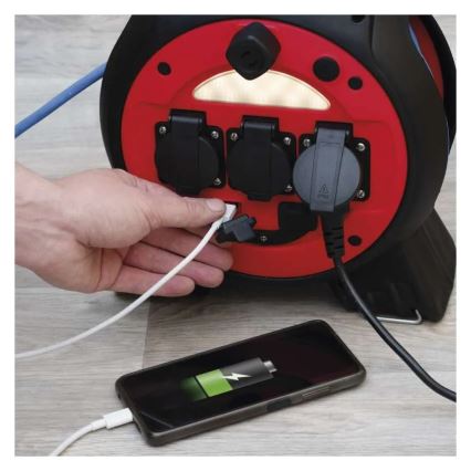 Prodlužovací kabel na bubnu 3Z 20m červená/černá IP44