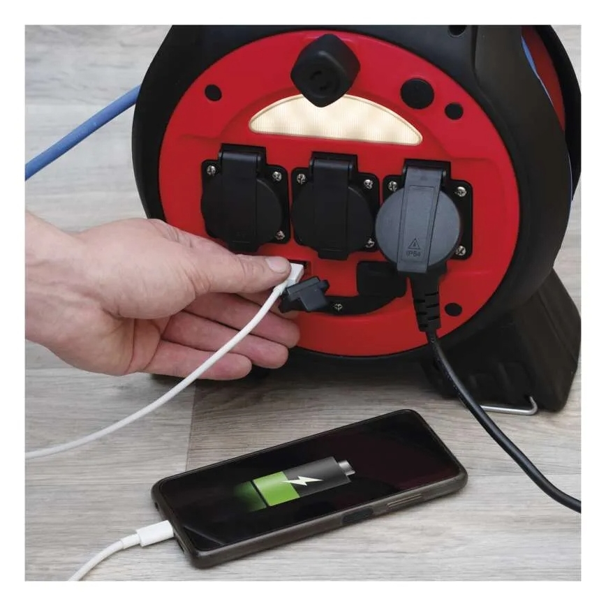 Prodlužovací kabel na bubnu 3Z 20m červená/černá IP44