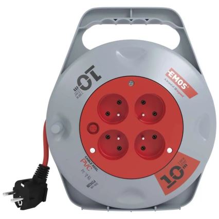 Prodlužovací kabel na bubnu se 4 zásuvkami 10m šedá/červená