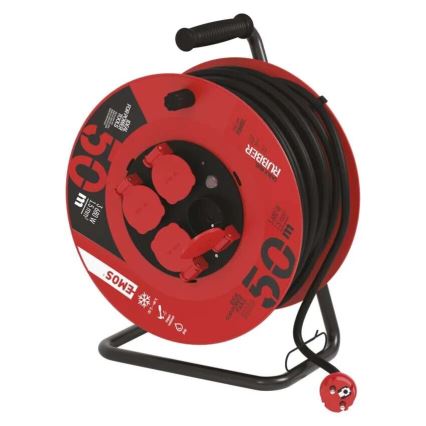 Prodlužovací kabel na bubnu se 4 zásuvkami 50m červená IP44